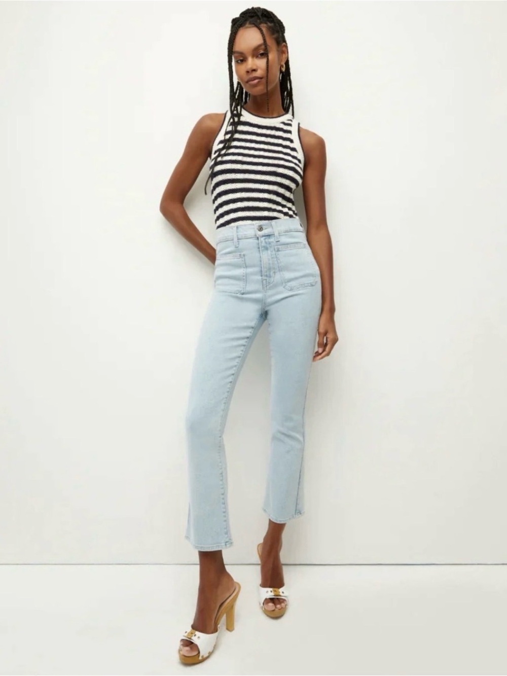 Veronica Beard Carly Kick Flare High Rise Jeans with Patch Pockets